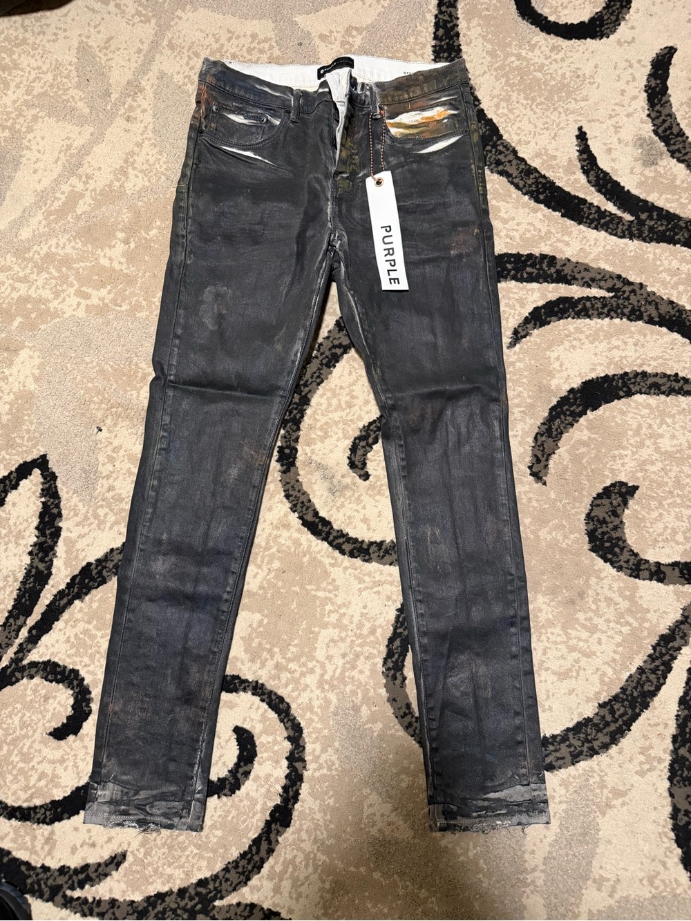 PURPLE Skinny Black Men's Jeans with Subtle Distress